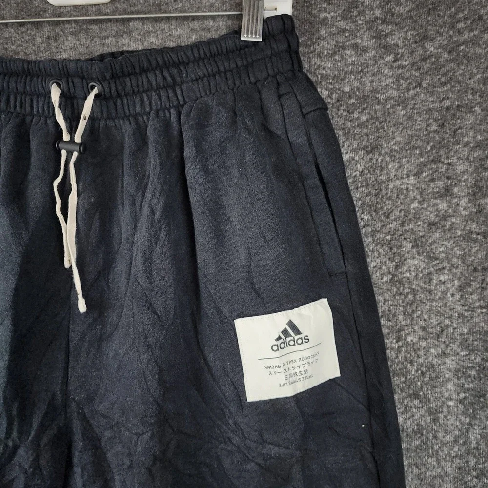 Adidas Joggers Mens L Black Elastic Waist Tapered Fleece Sweatpants - Picture 4 of 9